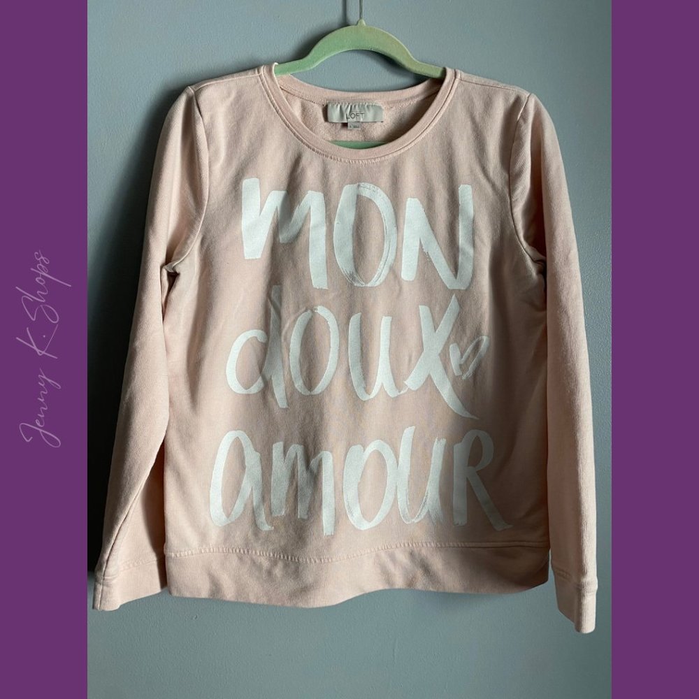 Loft | Soft and Warm Light Pink "Mon Doux Amour" Long Sleeve Sweater | Size: Lg
